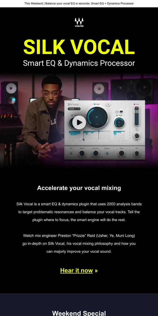 Email from Waves Audio. Silk Vocal 🎙️ Coupon Inside