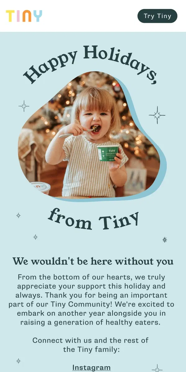 Email from Tiny Organics. From Our Family to Yours 💝