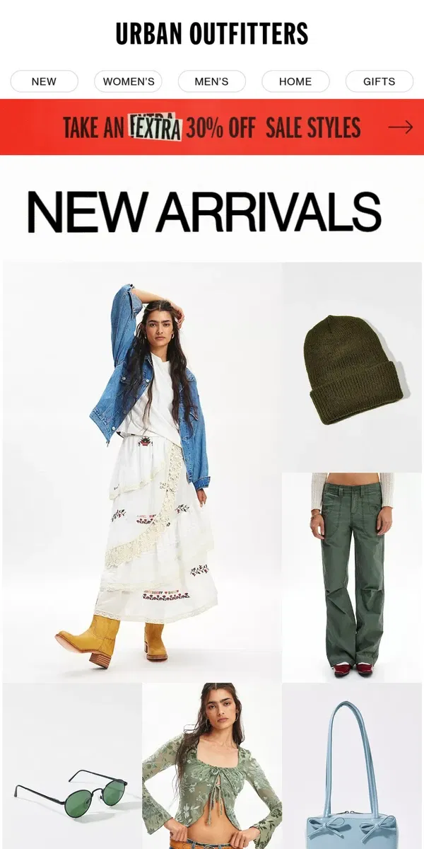 Email from Urban Outfitters. get there first! new arrivals are HERE 👉