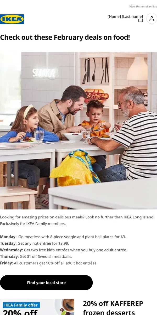 Email from IKEA. New month, new deals on food at IKEA Long Island!