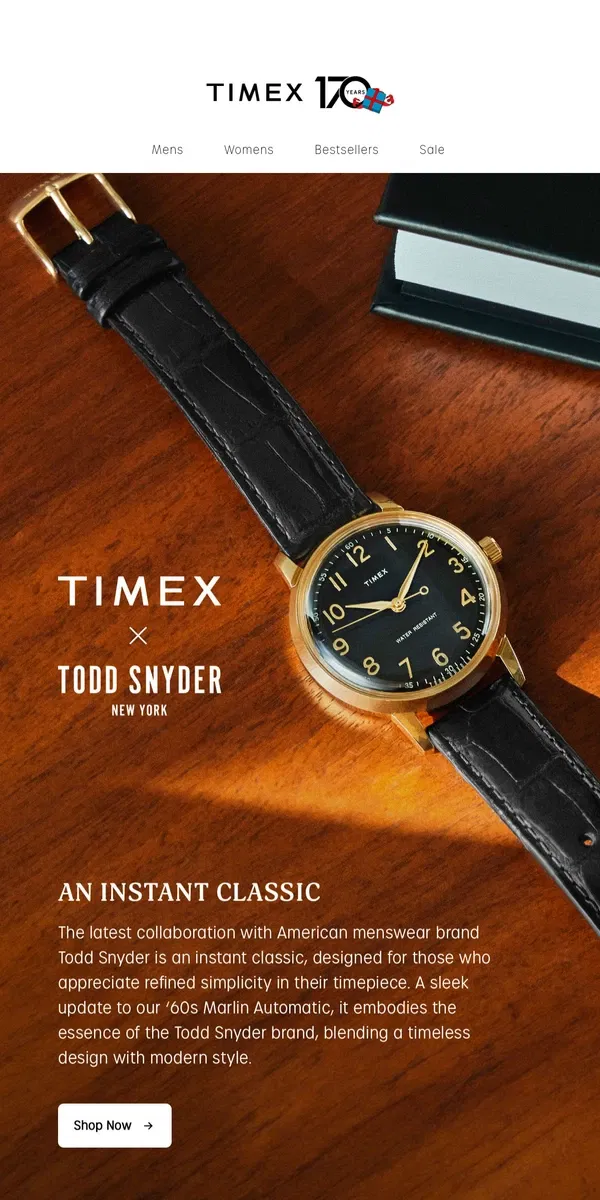 Email from Timex. Timex x Todd Snyder Marlin®️ Automatic