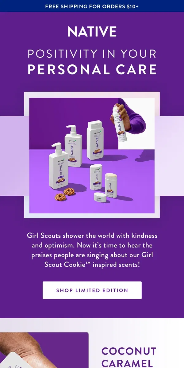 Email from Native. Girl Scout Cookies® meet personal care