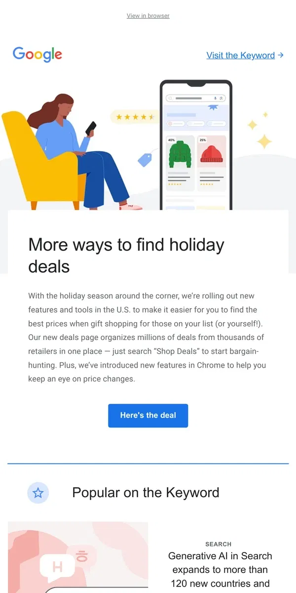 Email from Google. Find holiday shopping deals with Google