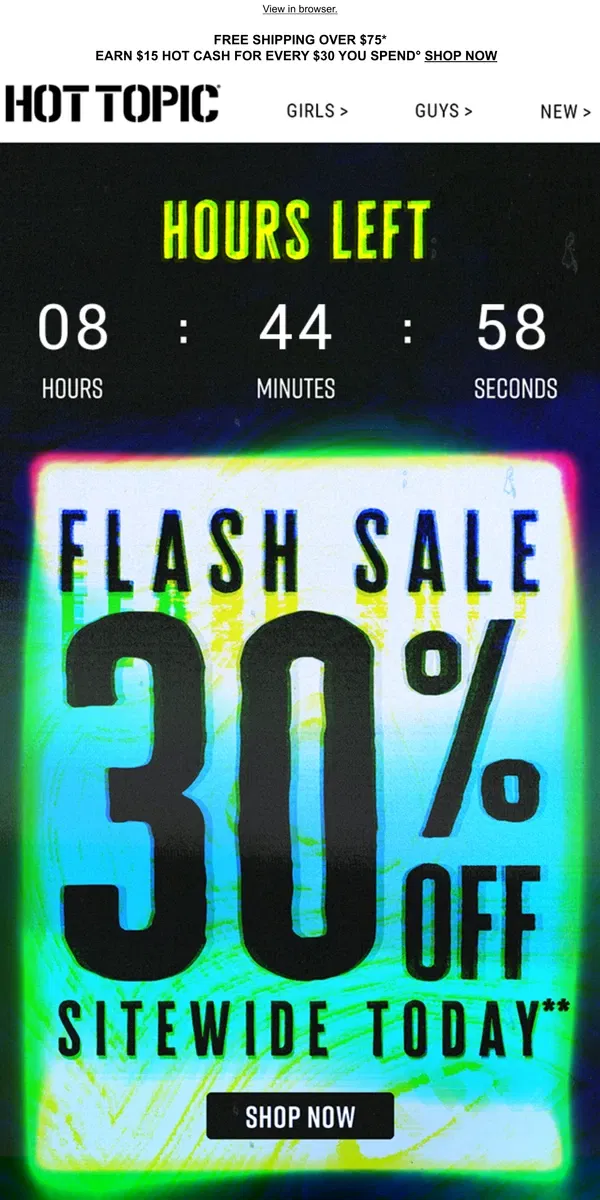 Email from Hot Topic. Don’t forget ❕❕ 30% Off ends TONIGHT