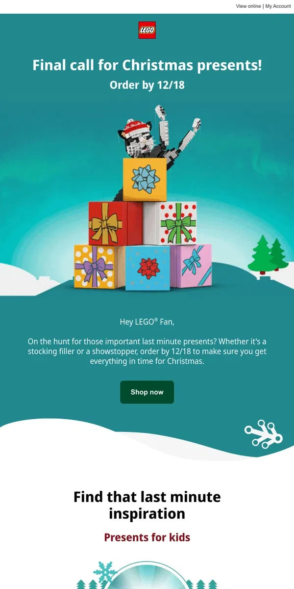 Email from Lego. Last chance for Christmas gift delivery, LEGO® Fan