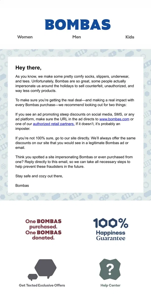 Email from Bombas. How to Spot and Avoid Fake Bombas