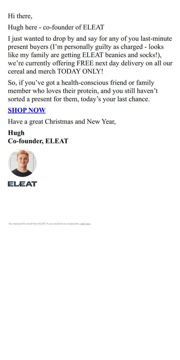 Email from ELEAT. FREE next day delivery!