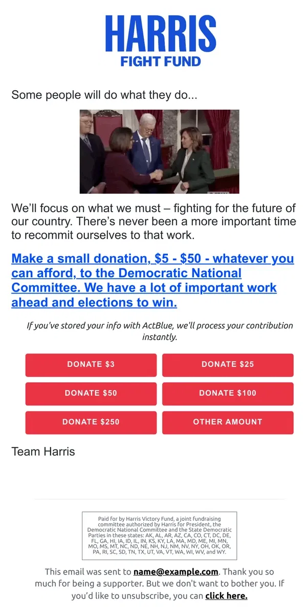 Email from Kamala Harris. Handshake