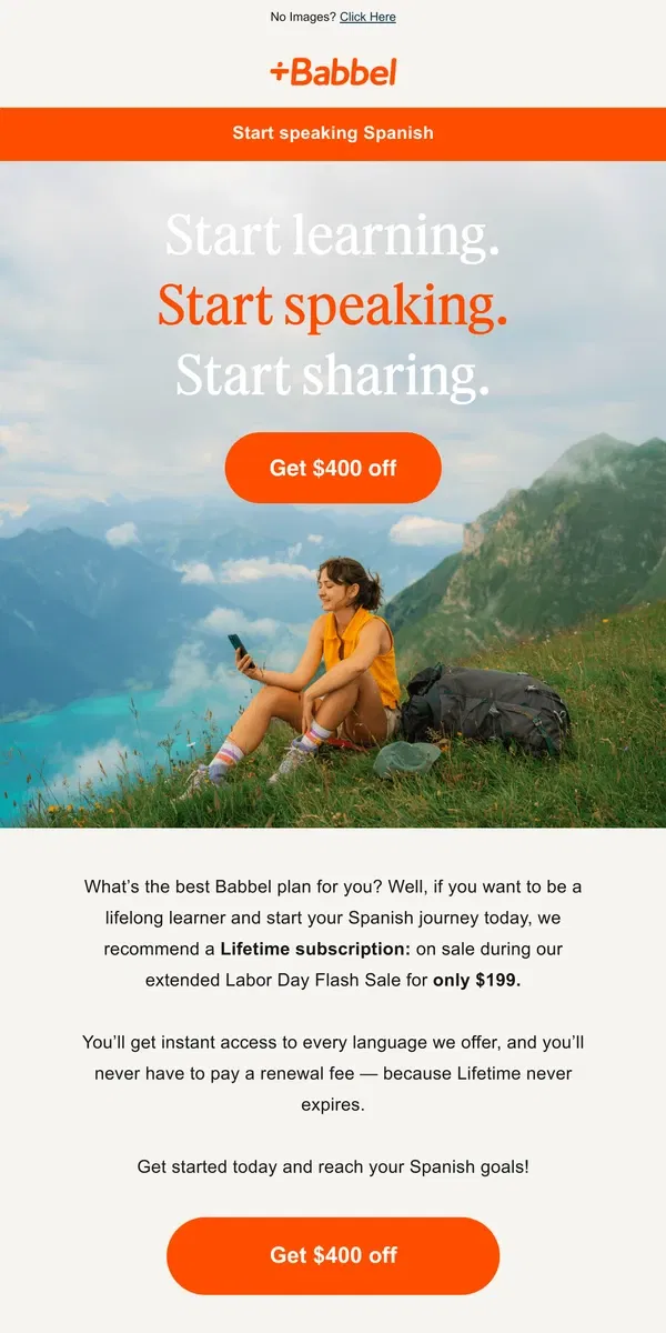 Email from Babbel. It’s no secret: Lifetime is still $199!