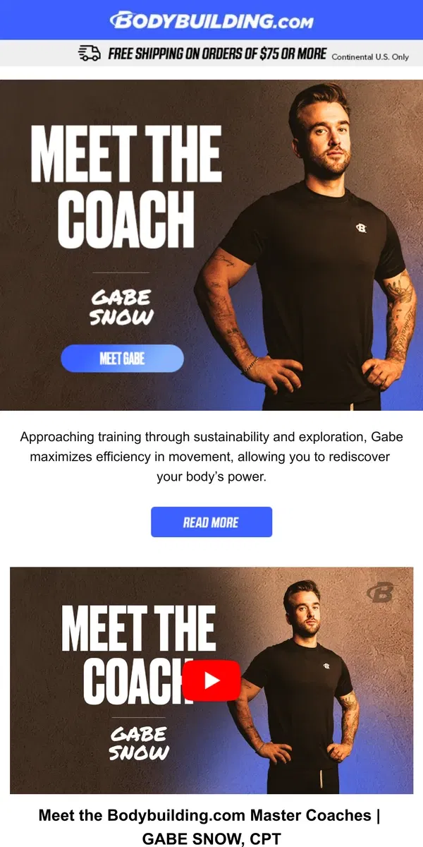 Email from Bodybuilding.com. MeetBodybuilding.com Master Coach, Gabe Snow