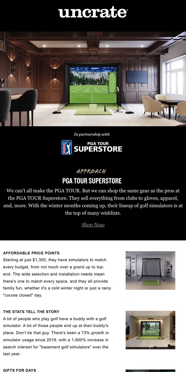 Email from Uncrate. Approach / PGA Tour Superstore