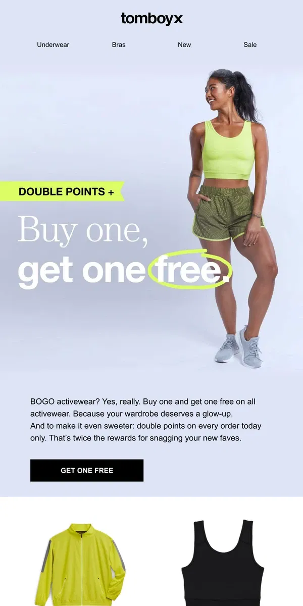 Email from TomboyX. BOGO + Double Points