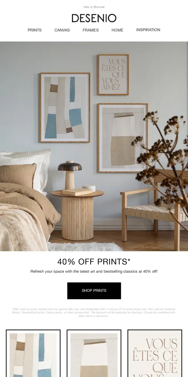 Email from Desenio. Last chance to get 40% off prints