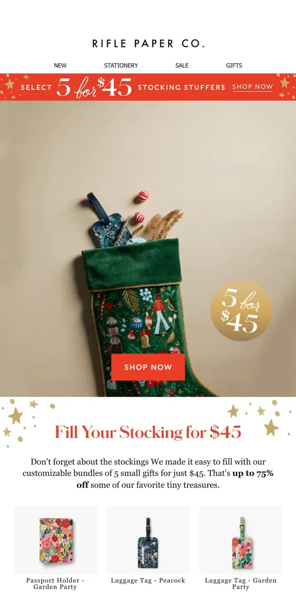 Email from Rifle Paper Co.. 5 Gifts for $45 : 4 Days Only