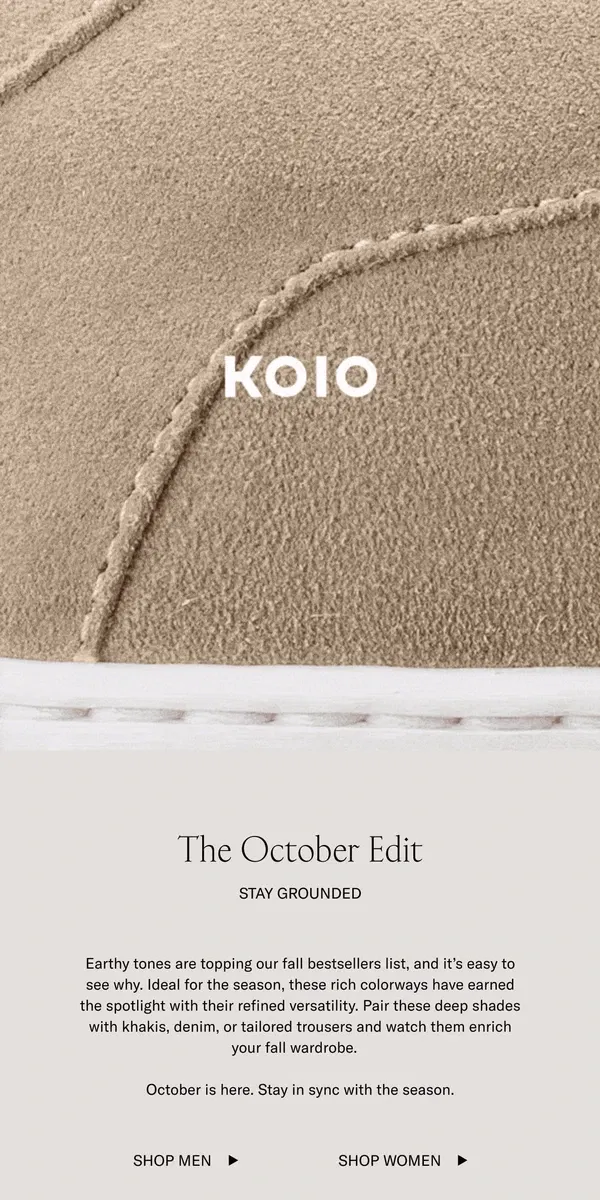 Email from Koio. The October Edit