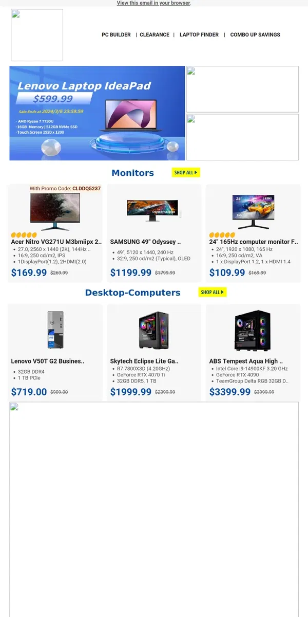 Email from Newegg. $377.56 Intel Core i7-14700KF! $339.99 Seagate 20TB IronWolf Pro HDD !