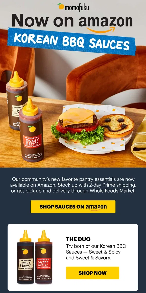 Email from Momofuku. Now on Amazon: Korean BBQ Sauces