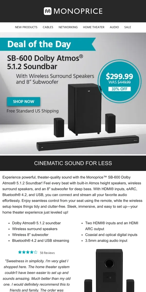 Email from Monoprice. DEAL OF THE DAY: Simplify Your Sound Setup 🔊