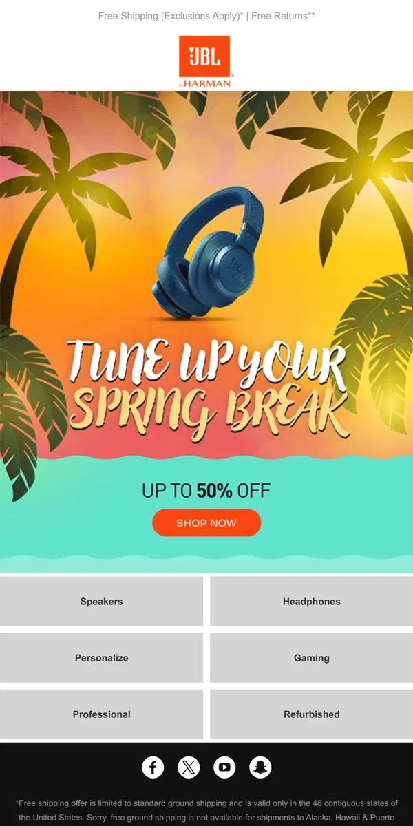 Email from JBL. 🌼 Spring Sale: Limited Time Offers Up to 50% off!