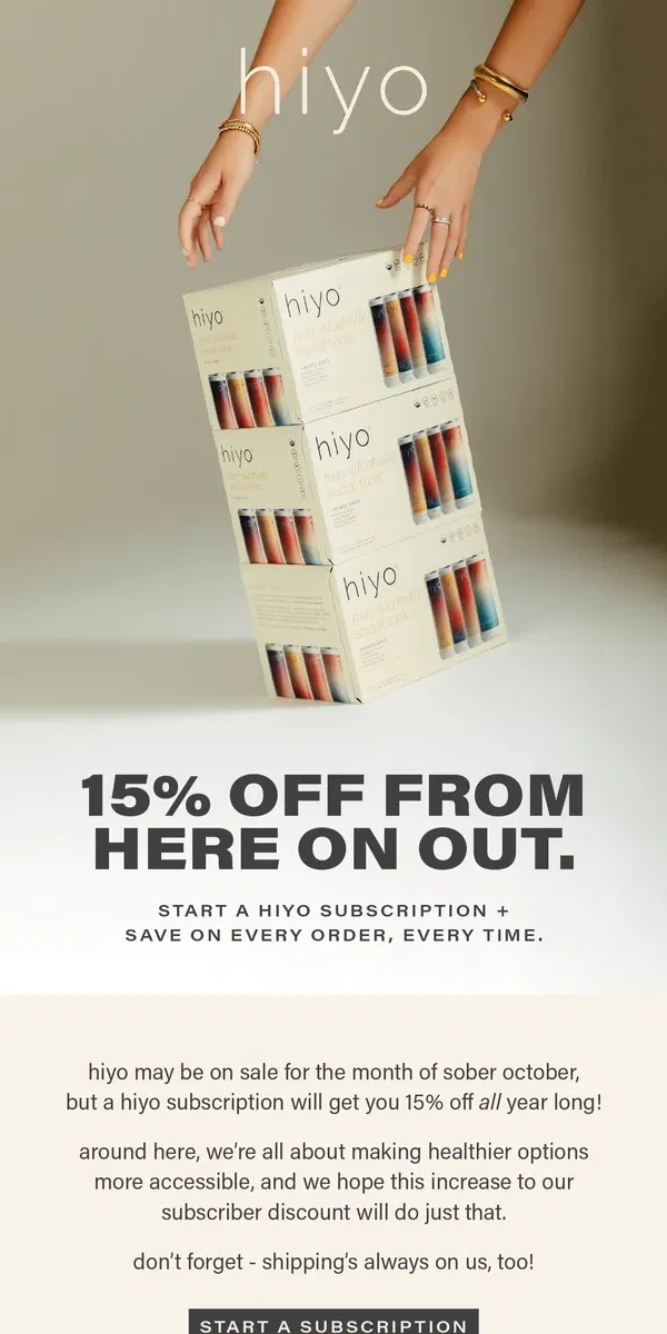 Email from hiyo. 15% OFF… FOREVER?