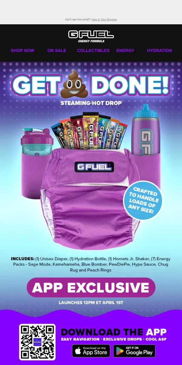 Email from G FUEL. Boost productivity with G FUEL Diapers 💩