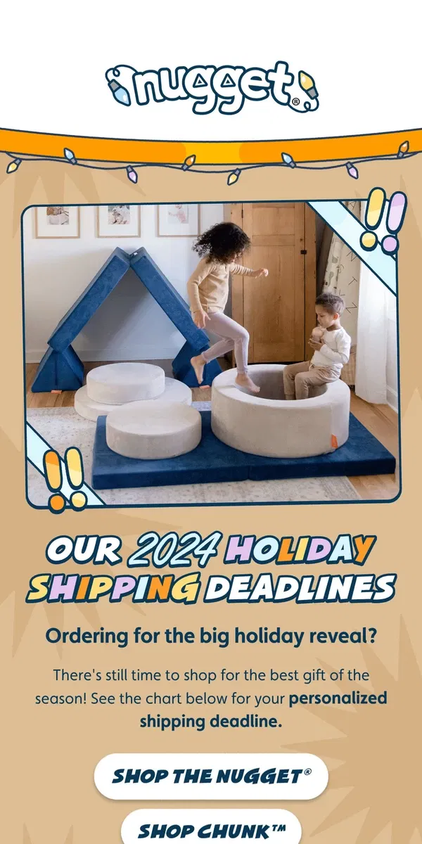 Email from Nugget. Holiday shipping deadlines inside⏰