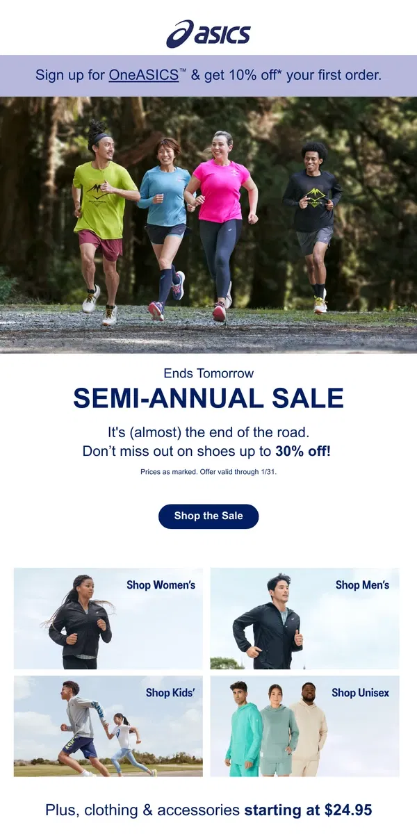 Email from ASICS. The Semi-Annual Sale is almost over ⏰