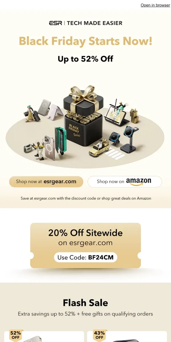 Email from ESR. Get Amazing Deals Now! Up to 52% Off | ESR