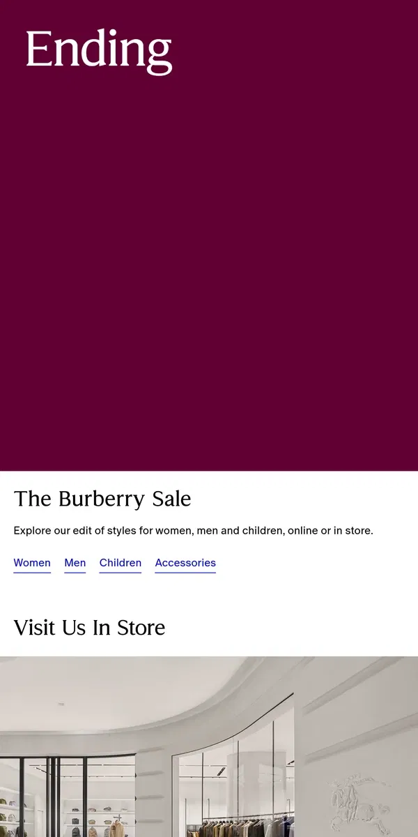 Email from Burberry. Last chance to shop the Burberry Sale