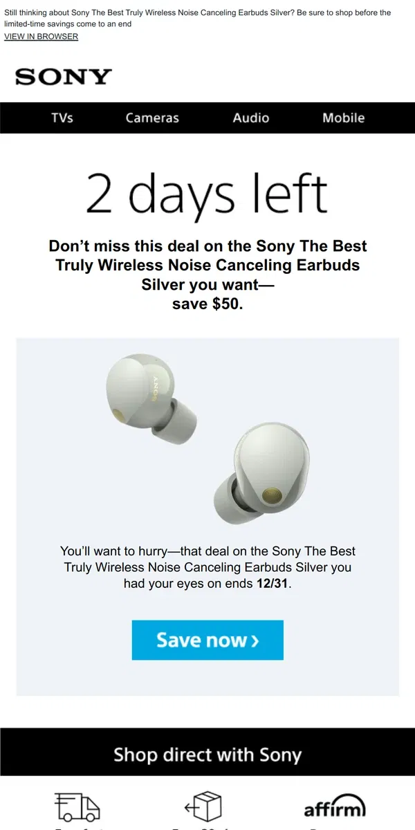 Email from Sony. Savings End Soon | Get What You Wanted for $50 Off