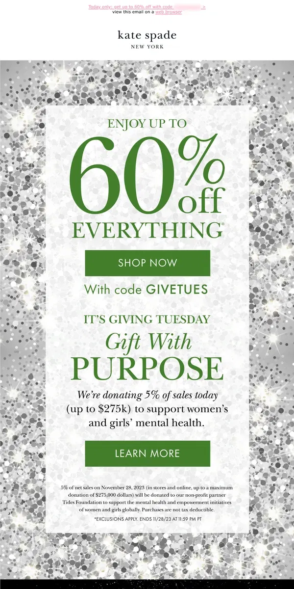 Email from Kate Spade. Shop, and give back