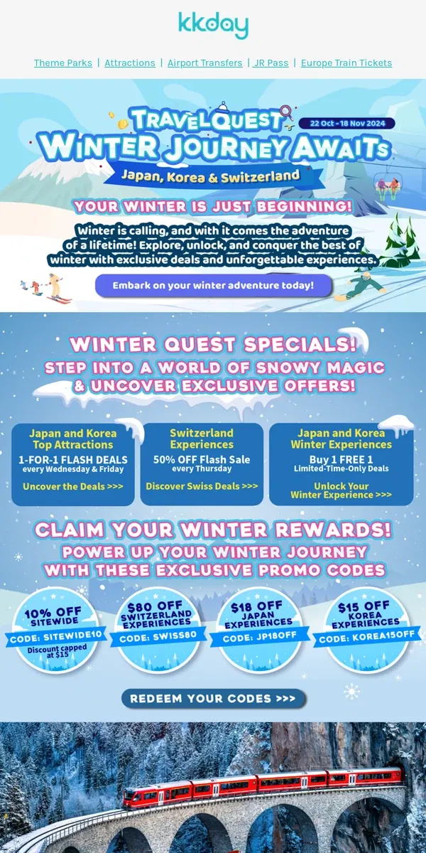 Email from KKday. ☃️ Unlock Epic Winter Deals: Japan, Korea & Switzerland!