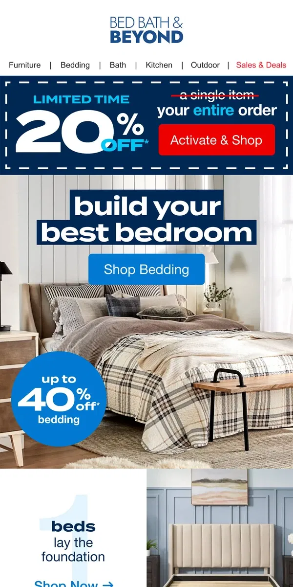 Email from Bed Bath & Beyond. Build Your Bedroom Sanctuary 😌💤