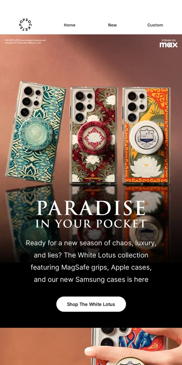 Email from PopSockets. The White Lotus season 3 is coming…