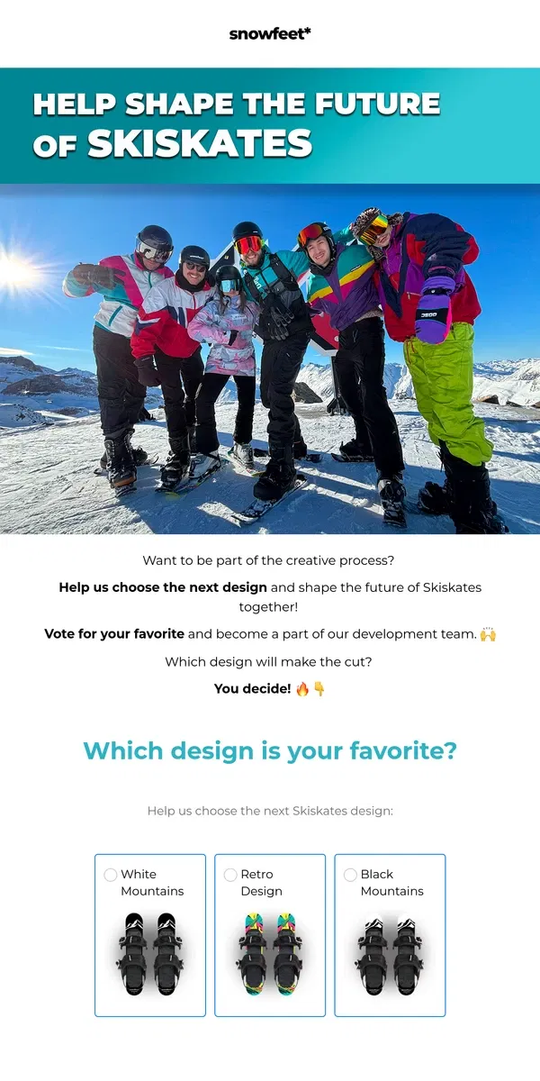 Email from Snowfeet. Help Shape the Future of Skiskates 🌟