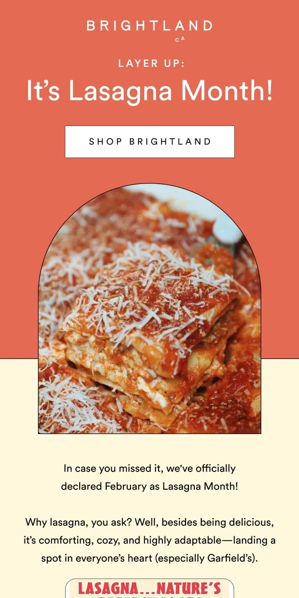 Email from Brightland. Make Classic Bolognese Lasagna 🍝