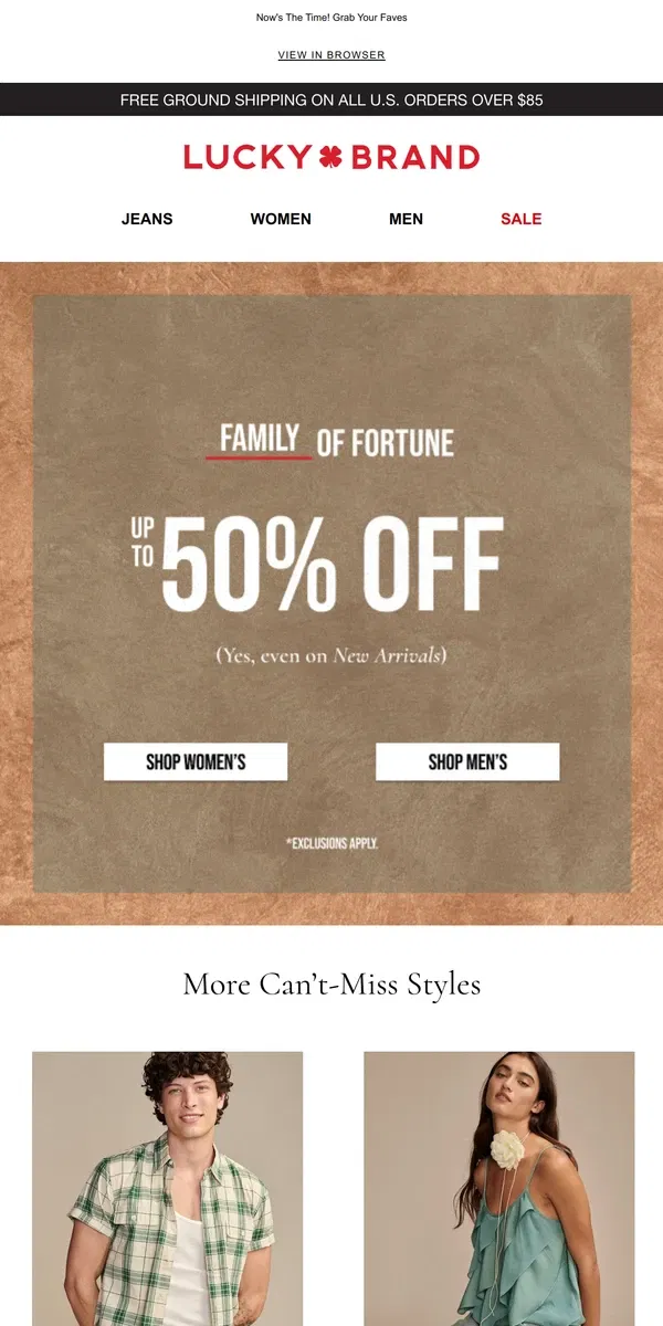 Email from Lucky Brand. Up To 50% Off For Friends & Family