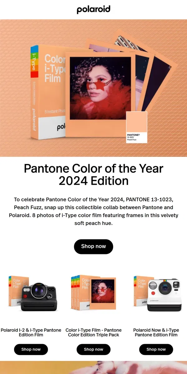 Email from Polaroid. New Drop, Polaroid x Pantone Film 🫶🫂🍑