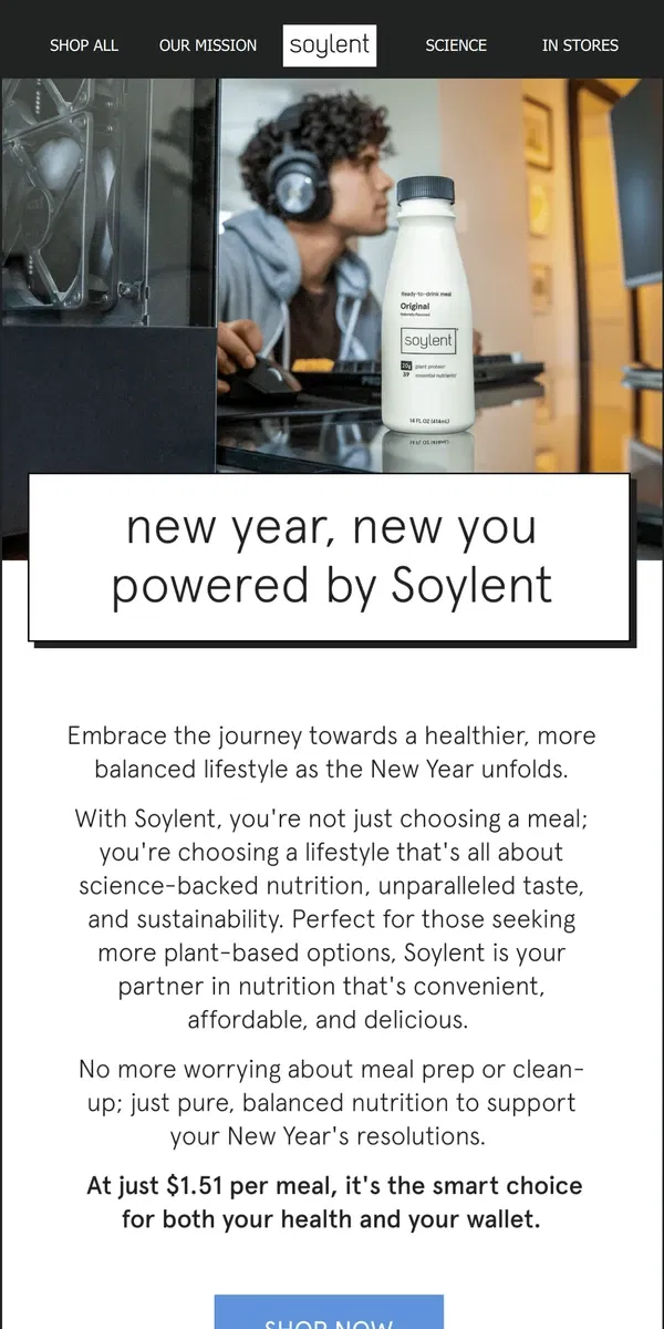 Email from Soylent. Start your New Year with perfect nutrition