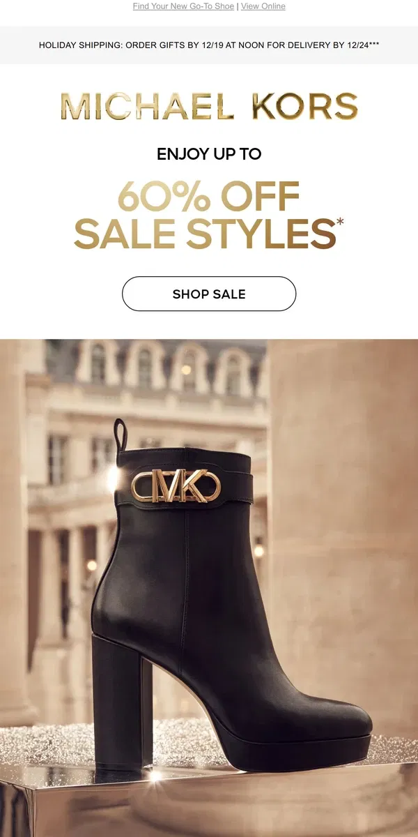 Email from Michael Kors. Enjoy Up To 60% Off Our Best Boots