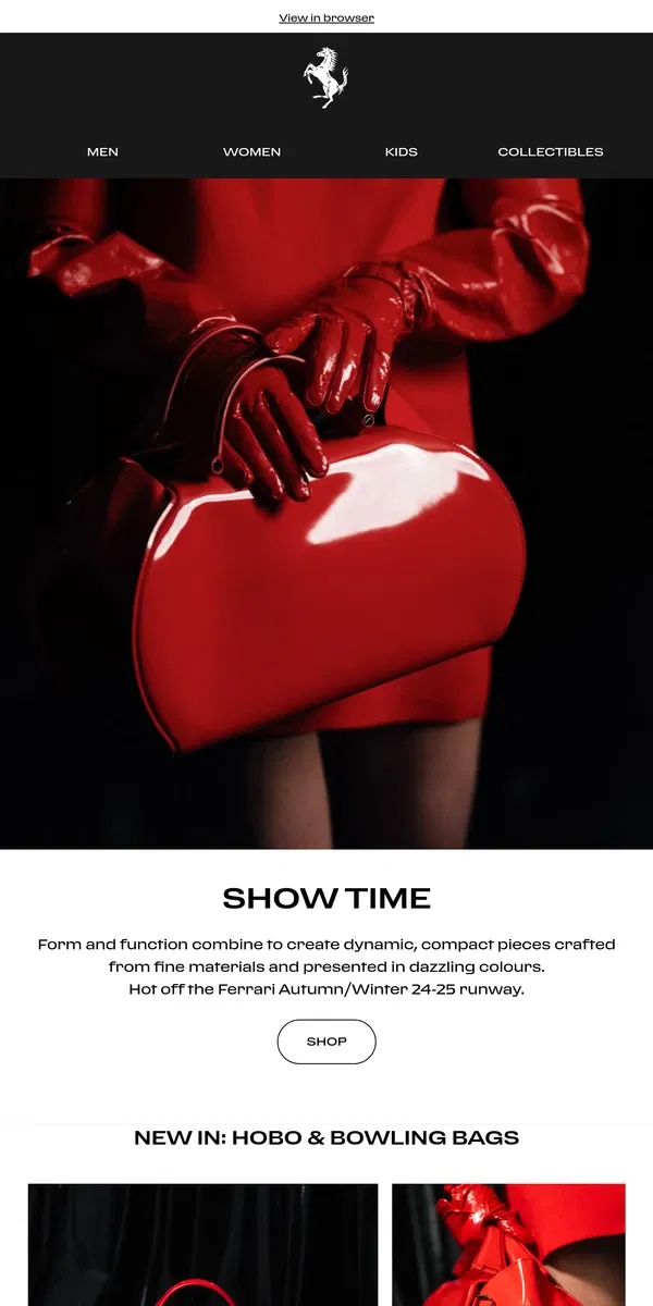 Email from Ferrari. As seen on the runway: new Ferrari bags