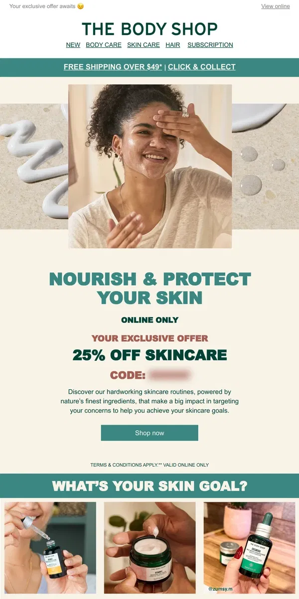 Email from The Body Shop. Achieve your skin goals