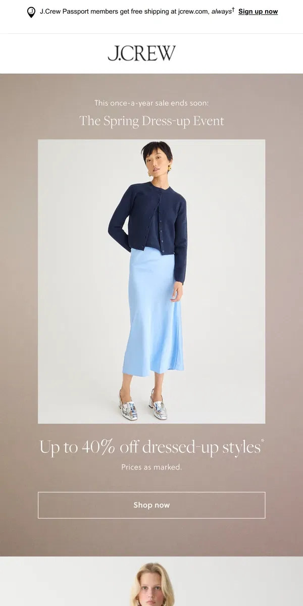 Email from J.Crew. Clock’s ticking on up to 40% off dressed-up styles