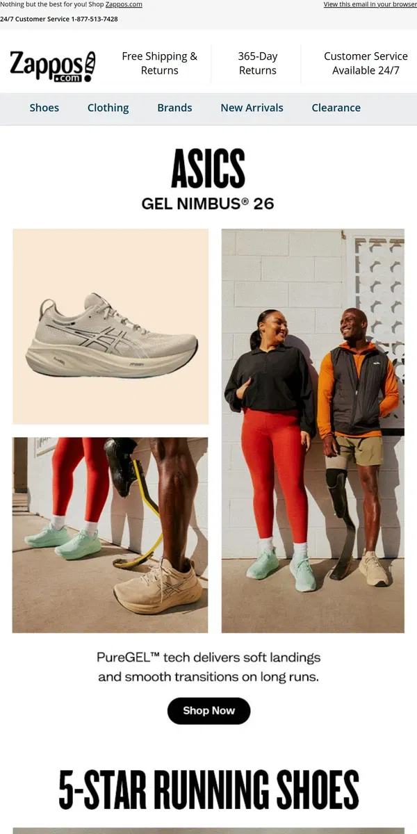 Email from Zappos. Come Back for 5-Star Running Sneakers