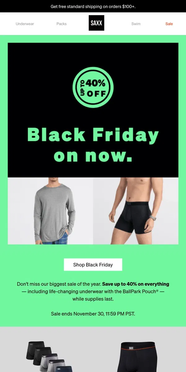 Email from SAXX Underwear. Shop Black Friday, save up to 40% ⚡️