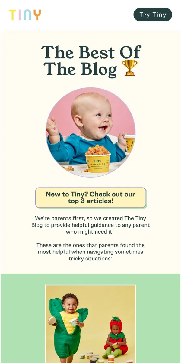 Email from Tiny Organics. Explore The Tiny Blog ⭐