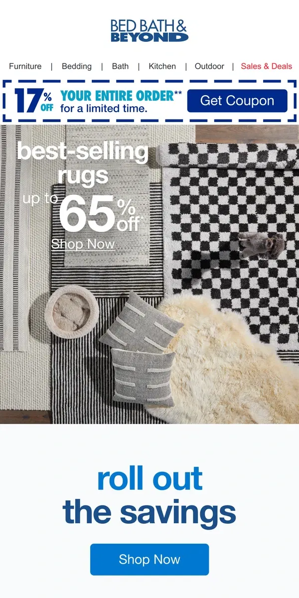 Email from Bed Bath & Beyond. Up to 65% Off Our Best-Selling Rugs for Every Room