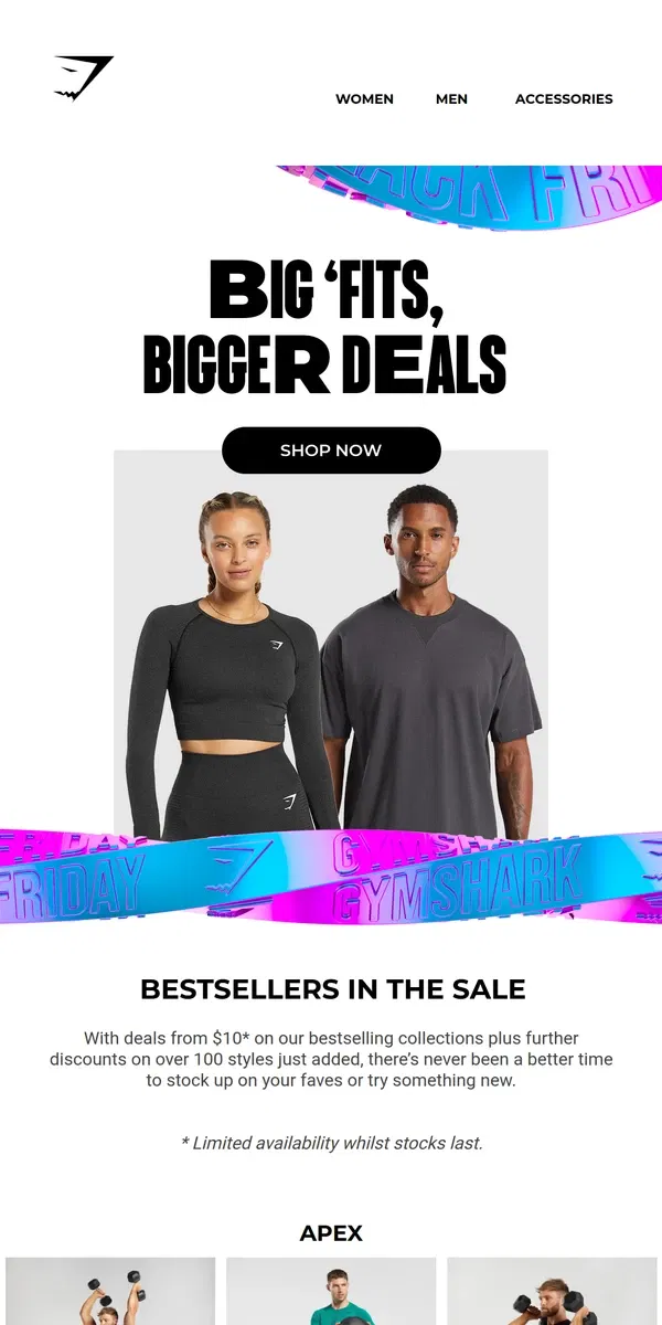 Email from Gymshark. Further discounts to over 100 styles just added