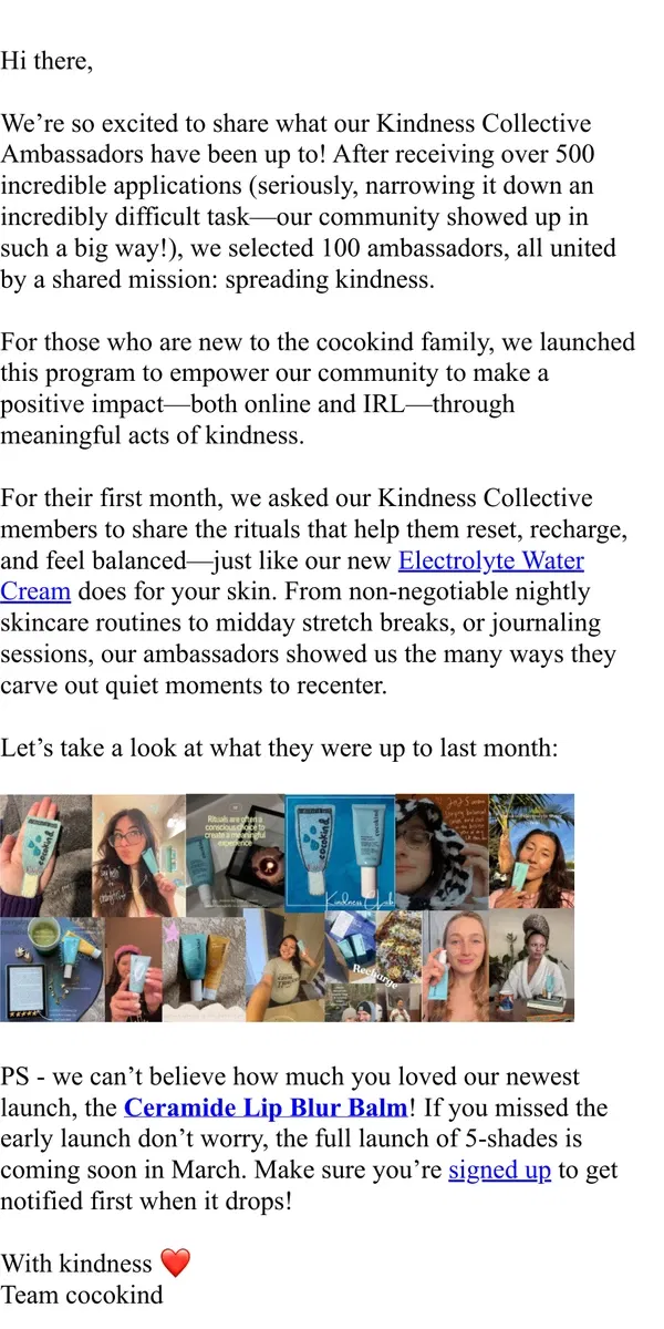 Email from cocokind. Keeping up with Kindness