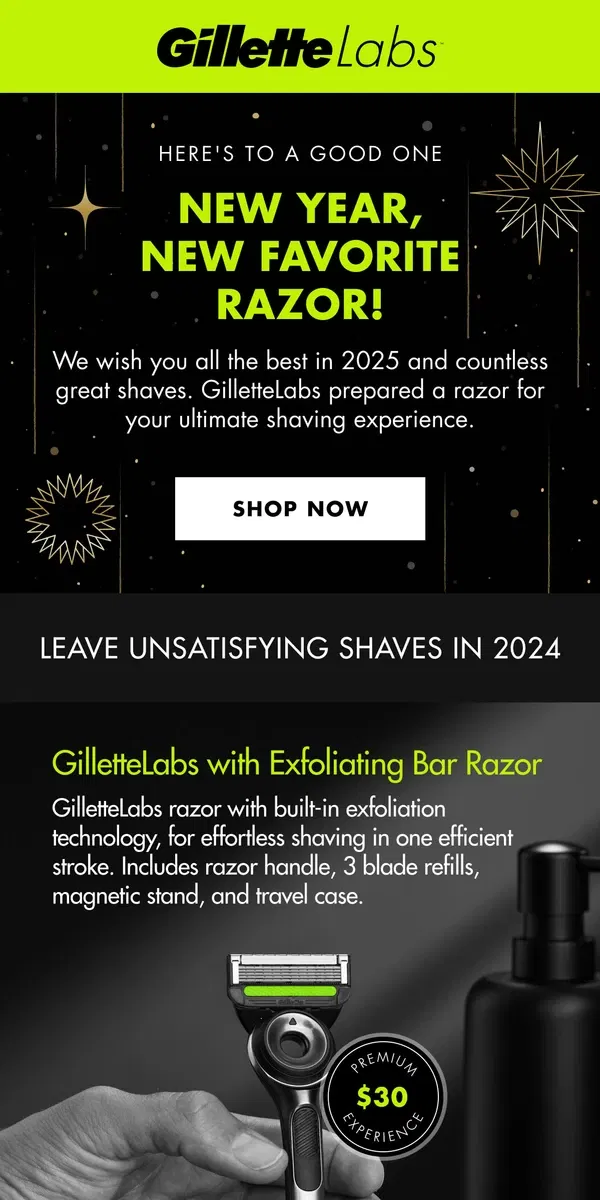 Email from Gillette. Happy New Year & Happy Shaving